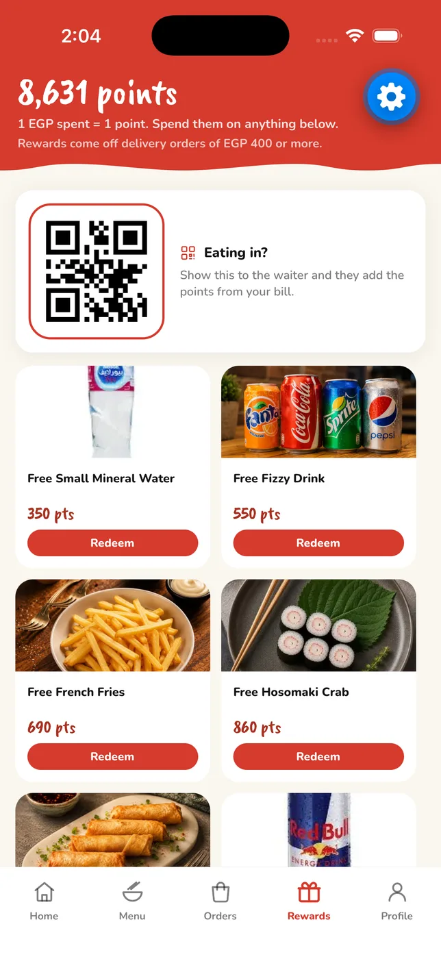 Baito app — rewards wall with points balance